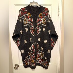 Vintage Hand Knit Chunky Cardigan Wool One Size  Grandmacore Cottage Dark Maxi